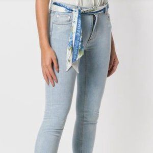 Off White skinny jeans with scarf belt detail in Blue